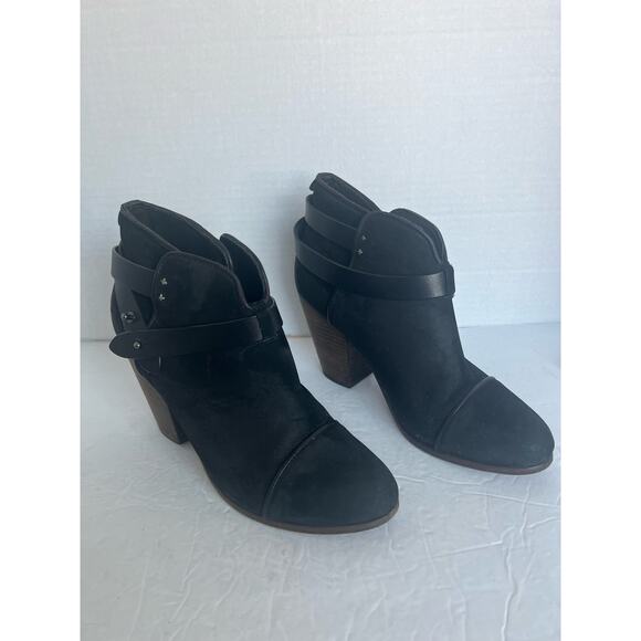 Rag & Bone Black Suede Leather Almond Toe Ankle Bootie Boots Block Heel Sz 11 - Picture 2 of 11
